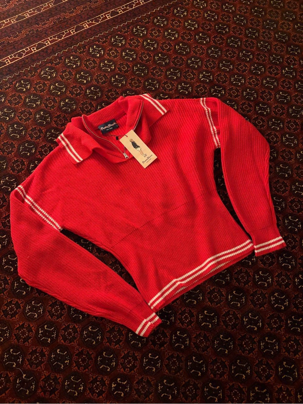Rowing Blazers Red Polo-Collar Knit with White Stripe Trim - Picture 1 of 3
